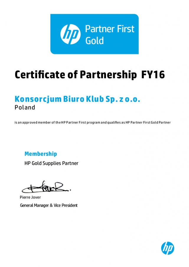 HP Certificate od Partnership
